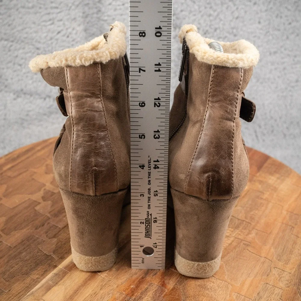 $398 RARE Aquatalia‎ US 9 Shearling Brown Suede Wedge Winter Ankle Boot